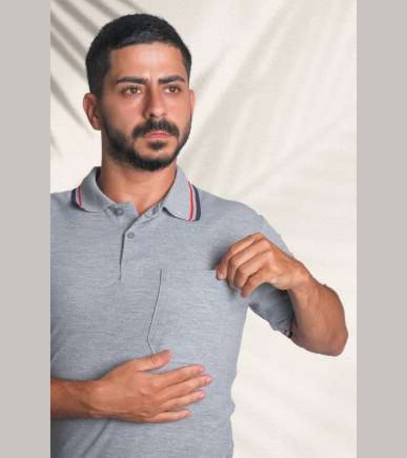 Polo Yaka Penye T-shirt (Yaka ve Kol Ucu Çizgili)